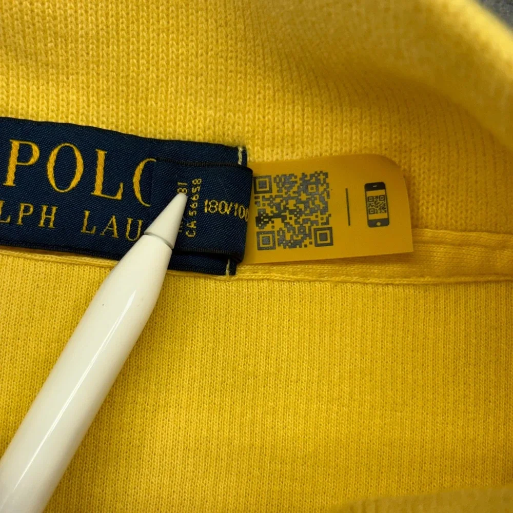 Polo Ralph Lauren Quarter Zip Pullover Mens L Yellow Cotton Mock Neck Pony